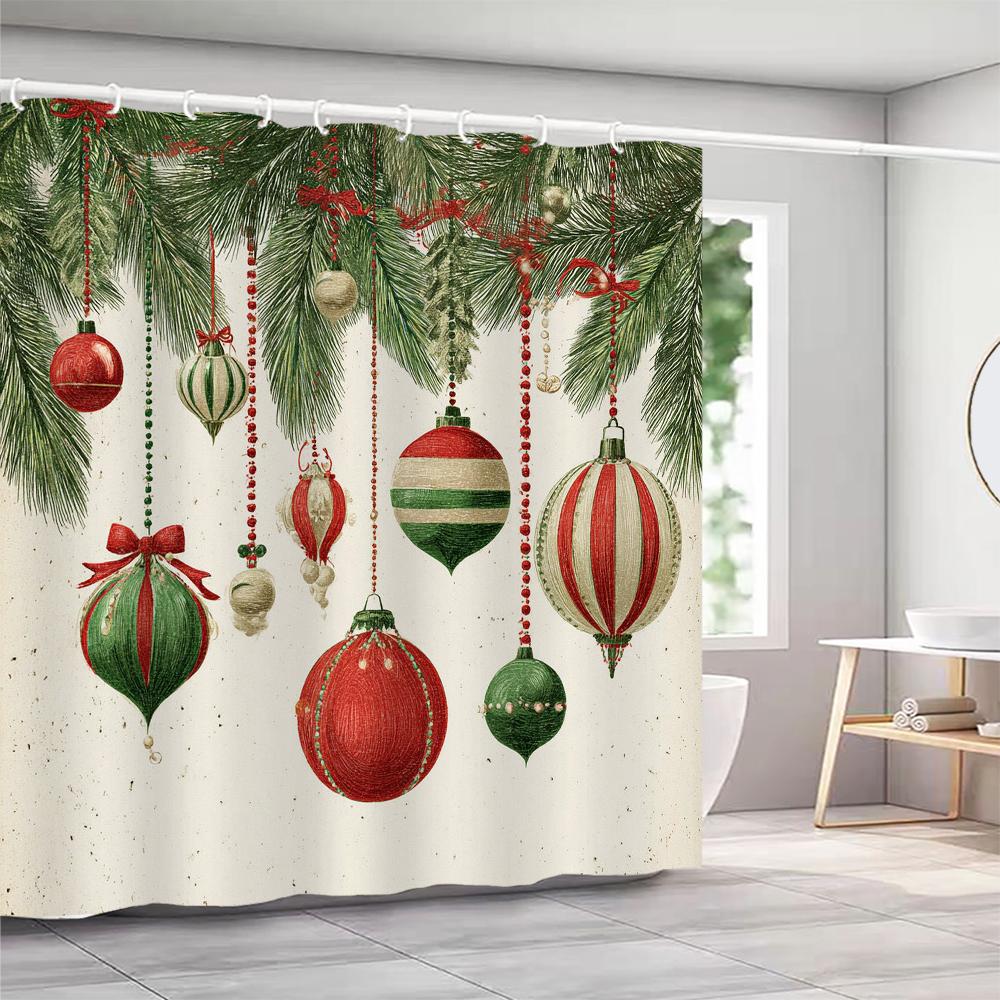 GAEChristmas Shower Curtains with hooks Christmas tree and bells Shower Curtain Polyester Bathroom Curtain home Decor Curtain