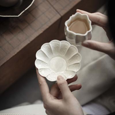 Relief Cup Coaster Plum Orchid Bamboo Chrysanthemum Pattern Ceramic Tea Coaster Heat Resistant Tea Tray Tea Ceremony Accessories