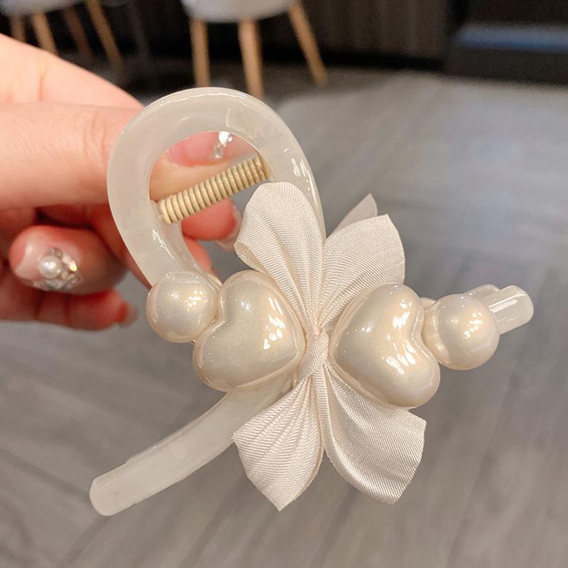 

Винтажная заколка в виде акулы с бантом в форме сердца и жемчуга, милые заколки для волос, заколка в форме сердца для девочек, современные аксессуары для волос, головной убор, изысканный подарок белый