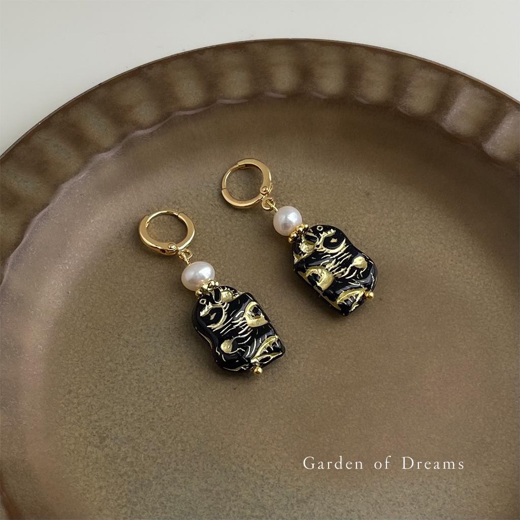 Boucles d'oreilles géométriques vintage de style chinois en perles et verre tchèque