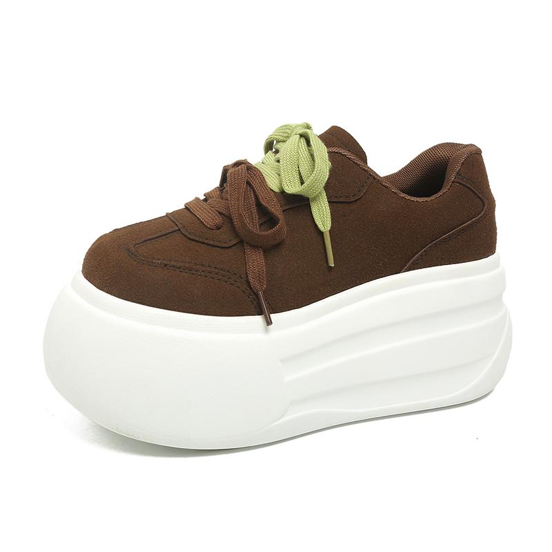Fashion Women's Thick Bottom Sneakers Autumn New Style Genuine Leather Breathable Beaded Versatile Casual Board Shoes