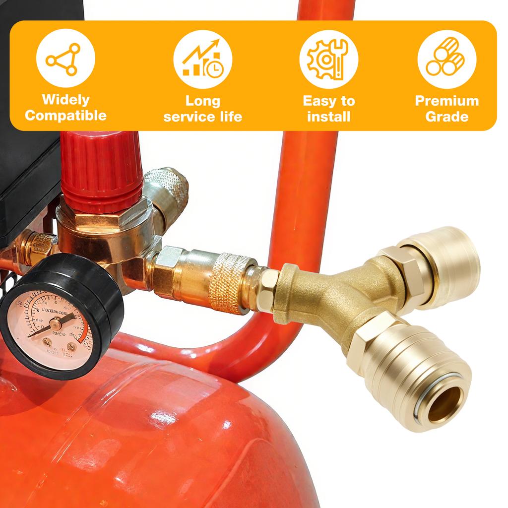 Brass Compressed Air Distributor 200 PSI Air Switch 1/4 Male Plug Nipple Compressed Air Hose Compressor 2-Way Couplings