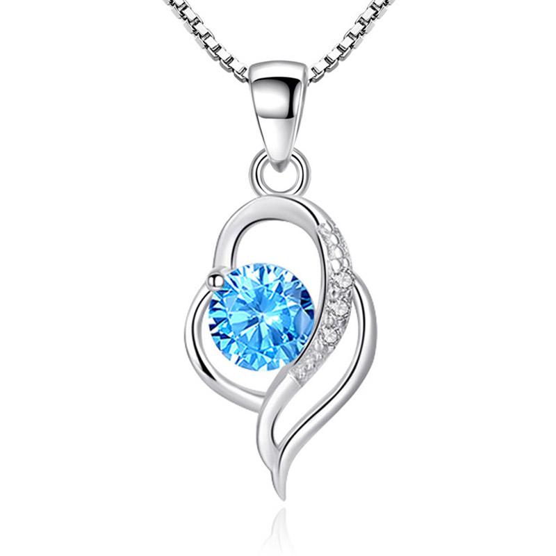 

S925 Silver New Woman Fashion Jewelry High Quality Crystal Zircon Hollow Heart Pendant Necklace Length 45cm Girl Gift