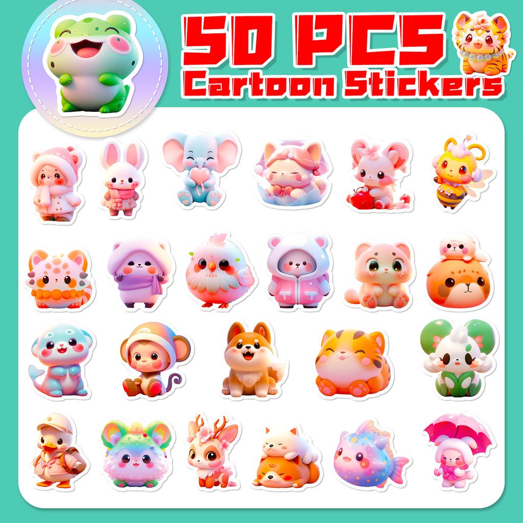 50 Cute Pink Animal Stickers New Products Cartoon Cartoon 3D Avatar Graffiti Stickers DIY Suitcase Stickers