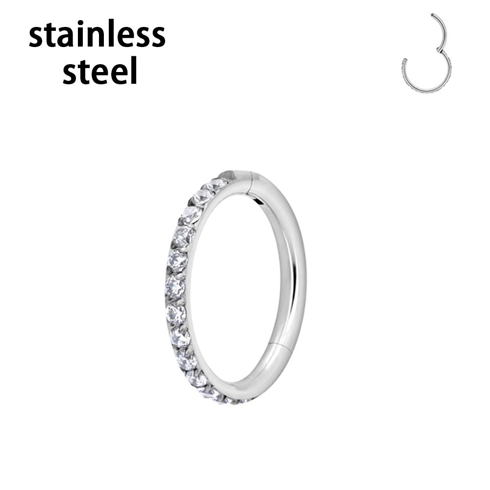 1/10PCS Stainless Steel Nose Ring Septum Clicker Hoop Earrings For Women Piercing Body Jewelry Lip Ring Zircon Hinged Segment