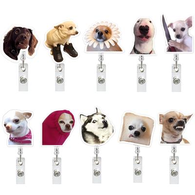 1Pc Funny Dog Meme Acrylic Badge Holder Retractable Easy Pull Badge Reel Lanyard for ID Card Holder Name Tag Key Nurse Accessory