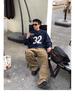 Men's Retro Number Patchwork Embroidered Sports Hoodie - Loose Fit, Round Neck, Versatile for Spring & Autumn