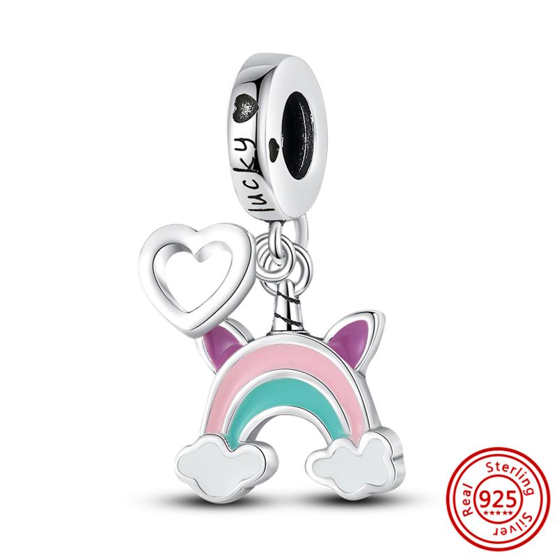 Neue 925 Sterling Silber Pfote Farbe Lächeln Fisch Einhorn Glühwürmchen Clips Anhänger Dangle Passend Original Armband DIY Schmuck