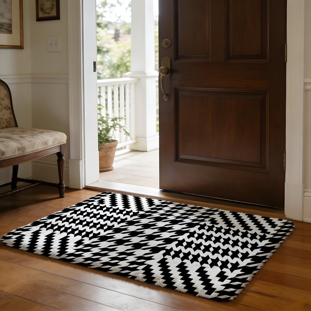 Houndstooth Check Pattern Floor Mat Soft Flannel Absorbent Mat Non-Slip Rug Home Bedroom Bathroom