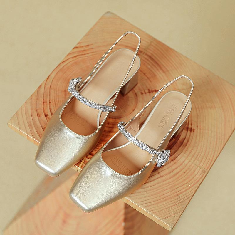 

Босоножки Baotou женские летние французские туфли Мэри Джейн на среднем каблуке 2025 новые серебристые на толстом каблуке с высоким каблуком 40 золотой