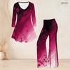 Women Plus Size Printed V Neck Three Quarter Sleeve Flared Top Flared Pants Two Piece Set