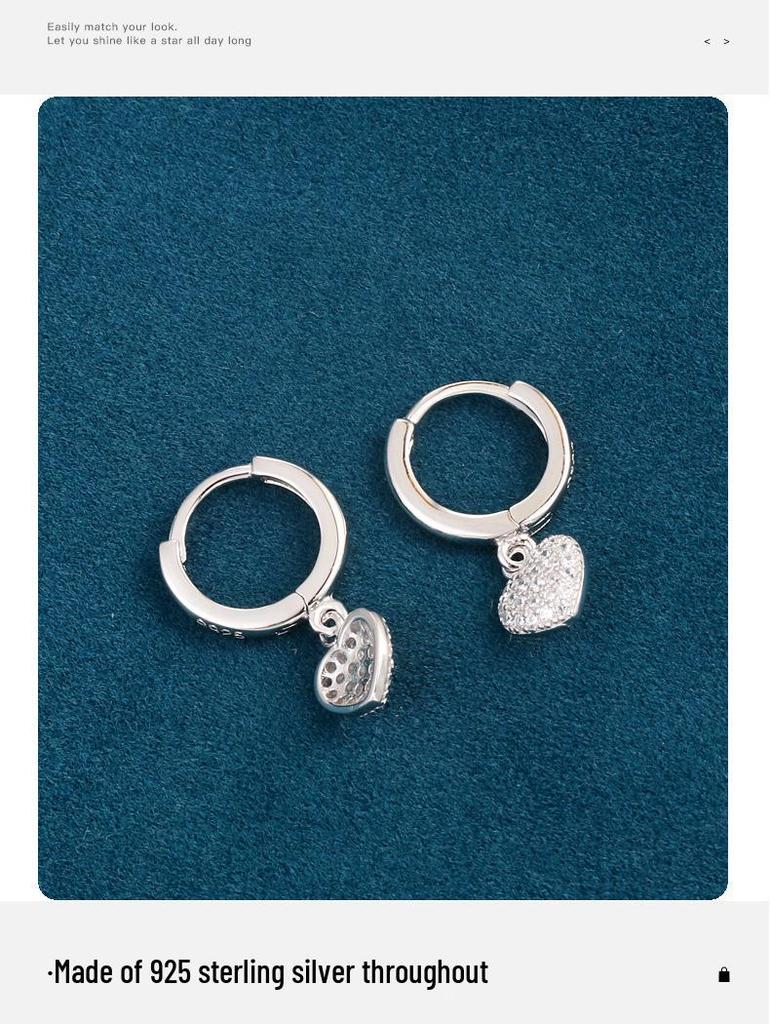 Korean Rhinestone Heart Ear Cuff 925 Sterling Silver Earrings for Women