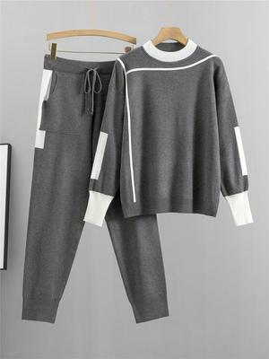 Koreanischer Stil Übergröße Damen Herbst/Winter Gestrickter Zweiteiler Lässig Sportlich