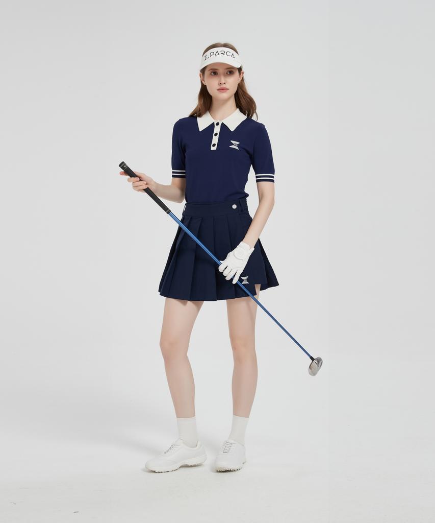 E.PARCA Blue Ponce Knit Short Sleeve Top