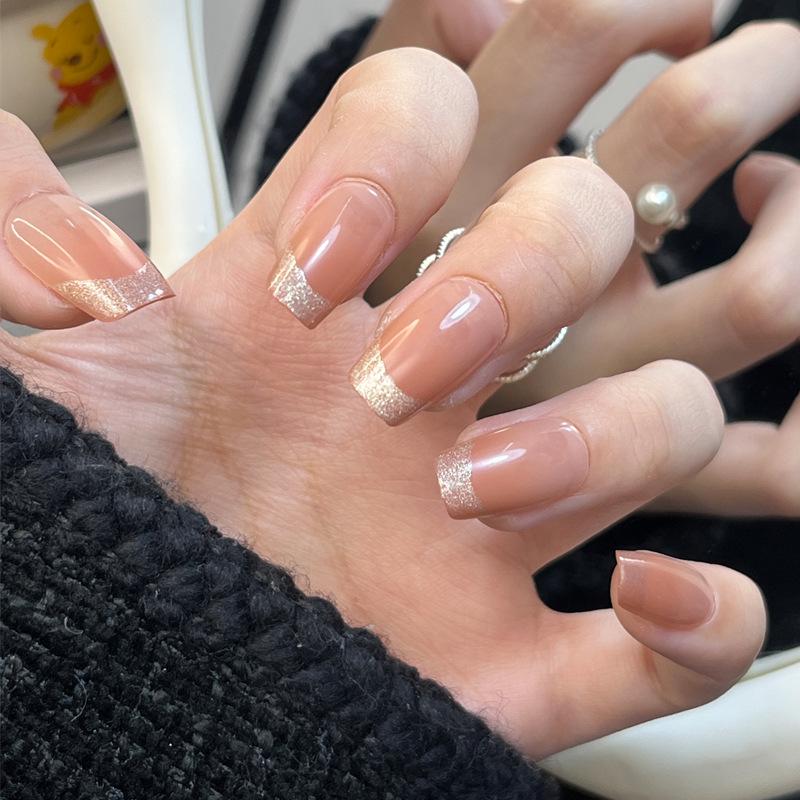 

Xiaohongshu Высококлассные французские блестящие носимые типсы для ногтей для осени/зимы - Ручная работа, съемные, стильный маникюр Handmade S Size Nails - 10 Pieces/Bag