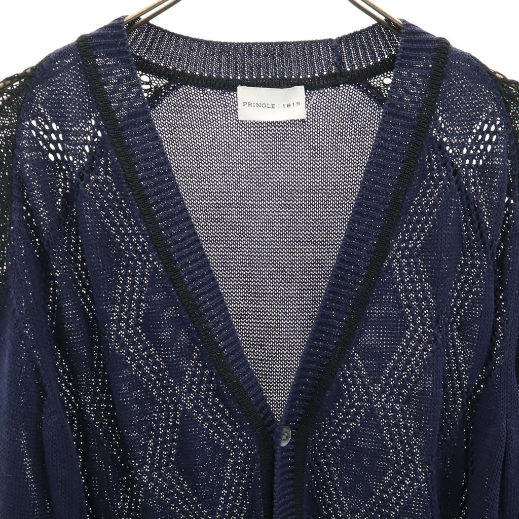 Pringle Argyle Langarm V-Ausschnitt Strick-Cardigan 38 Marine Herren Gebraucht