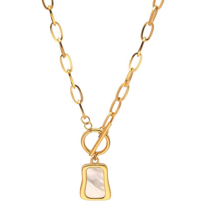 European & American Light Luxury Square White Shell Necklace with OT Clasp
