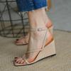 Temperament increases niche high sense 2024 summer wedge heel sandals women's apricot, high heel word with muffin women's shoes