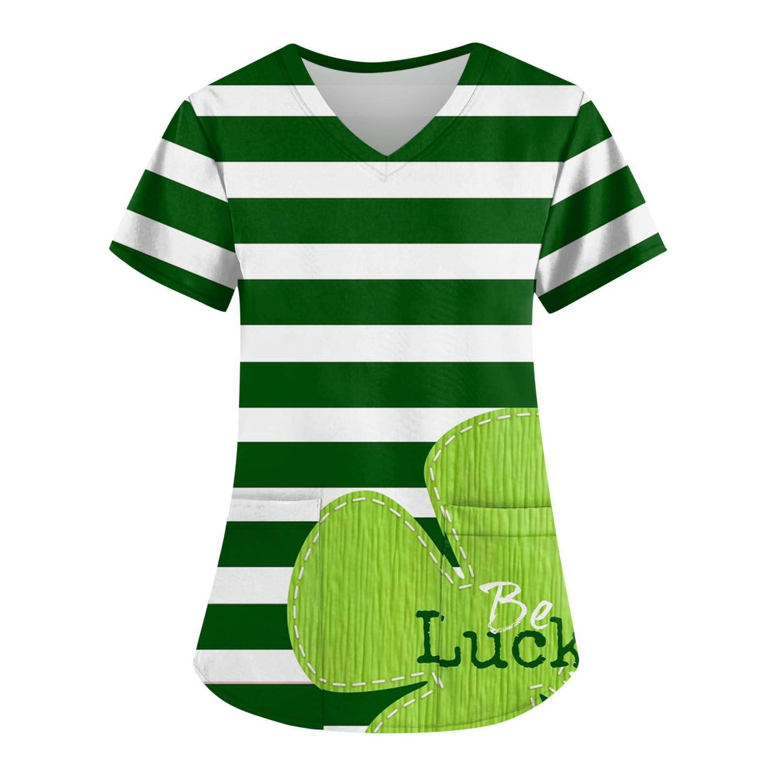 

Женская мода с рождественским принтом и короткими рукавами с v-образным вырезом, маленькая рабочая футболка с карманами XXL