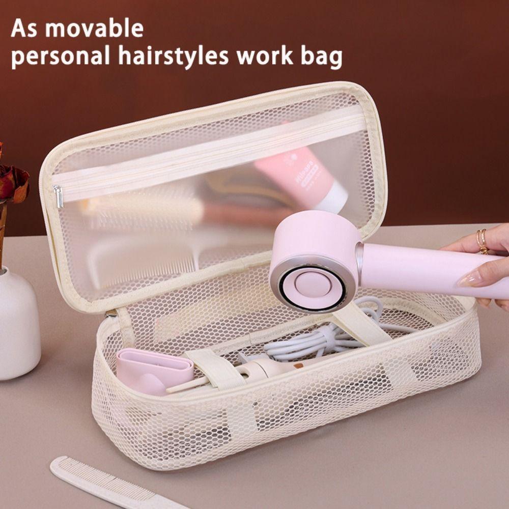 Mesh Hair Dryer Storage Bag with Handle Dustproof Curler Storage Bag Large Capacity Hairstyles Tool Organizer Hairdresser