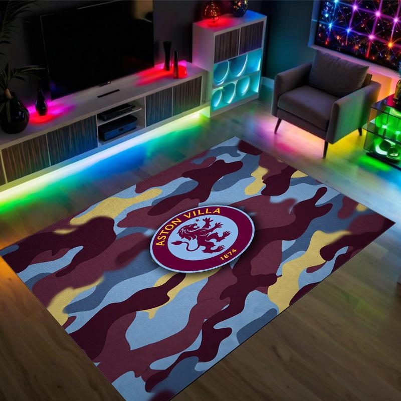 Aston Villa Fußball Design Kristall Samt Teppich Gemütlich Kein?Rutschfester Teppich mit Aufdruck für Schlafzimmer Wohnzimmer Eingang