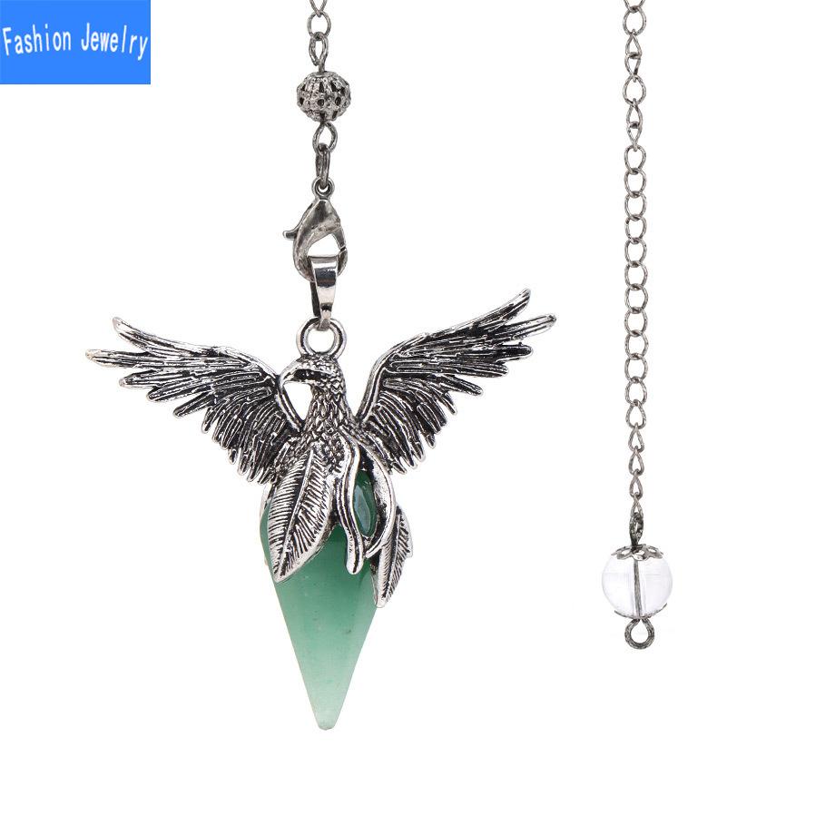 Natural crystal stone hexagonal cone phoenix wings pendant retro pendulum peace dove pendant