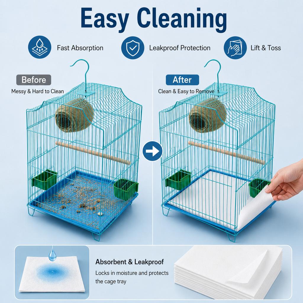 Disposable Bird Cage Paper Liners Absorbent Leakproof Cage Tray Mats for Parrot Budgie Cockatiel Canary Easy Clean Pet Supplies