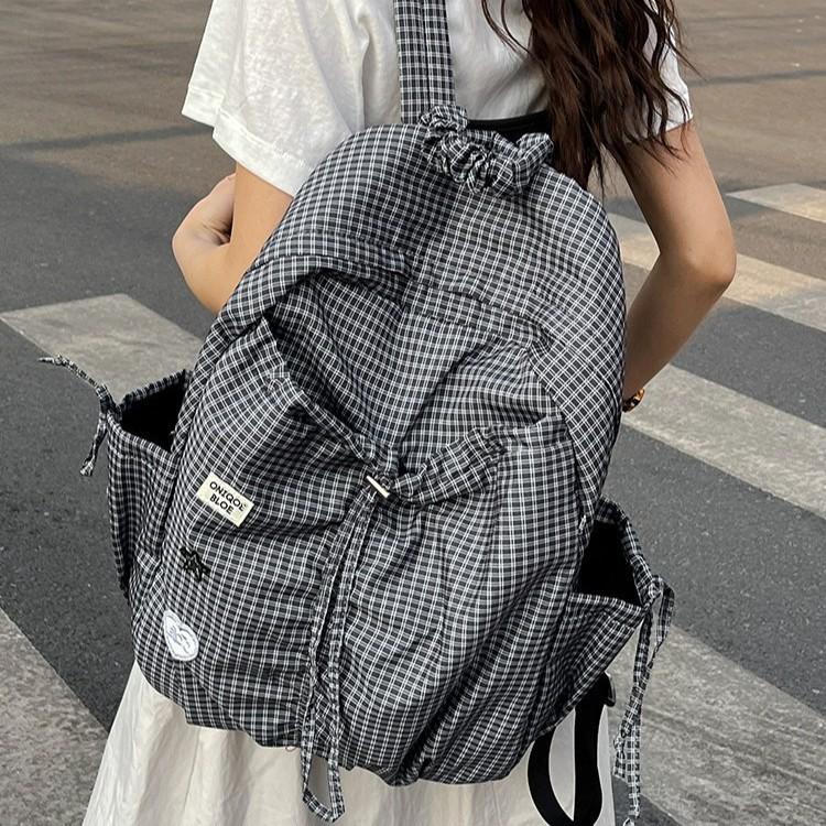 Schoolbag wholesale student high value schoolbag girl large capacity retro Hong Kong style plaid university travel computer backpack