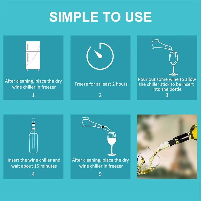 Wine Chiller 3 in 1 Stainless Steel Wine Bottle Cooler Stick Rapid Iceless Wine Chilling Rod with Aerator and Pourer YY014