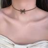 Leather Hollow Bow Necklace Vintage Bronze Color Y2K Spicy Girl Simple Trend Choker Collar Women's Vintage Jewelry Gift