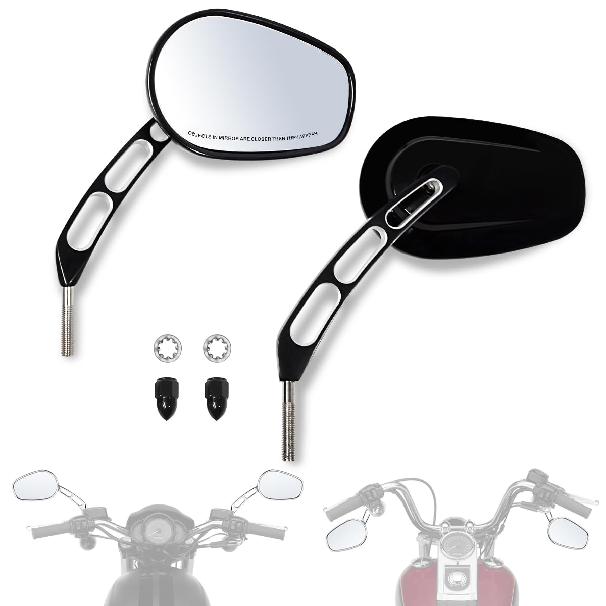 

FOVPLUE Handlebar Mount Left and Right Rearview Mirrors for Harley Electra Road Road Street Sportster and Black Mirrors, Set, 1982-2025 Models CVO,