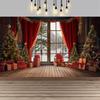 Christmas Red Curtain Decoration Backdrop Winter Snow Scenery Fireplace Santa Claus Photography Backdrop Holiday Party Supplies