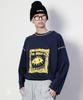 Deumakeu Square Graphic Stitch Long Sleeve T-Shirt Navy