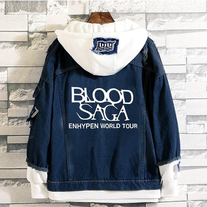 White Ink Heat Transfer Tour Commemorative Denim Jacket ENHYPEN Fangs Bat Print Casual Men's and Women's Versatile Jacket