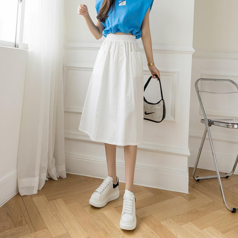 

Elastic High-Waist A-Line Umbrella Skirt - Korean Style, Mid-Length, Perfect for Summer One Size белый