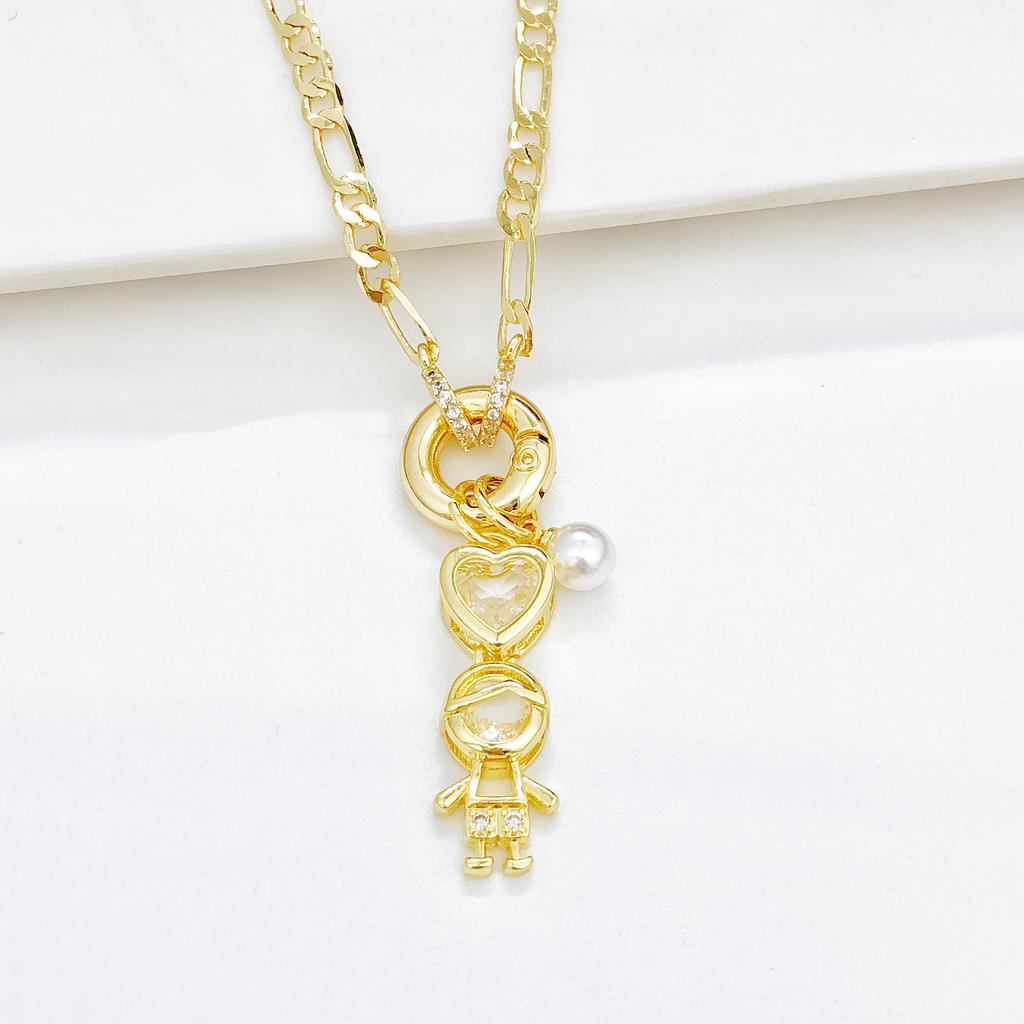 Gold-Plated Son Daughter Zircon Necklace Classic for Men Women Holiday Jewelry Party Pearl Gift Accessory High Quality
