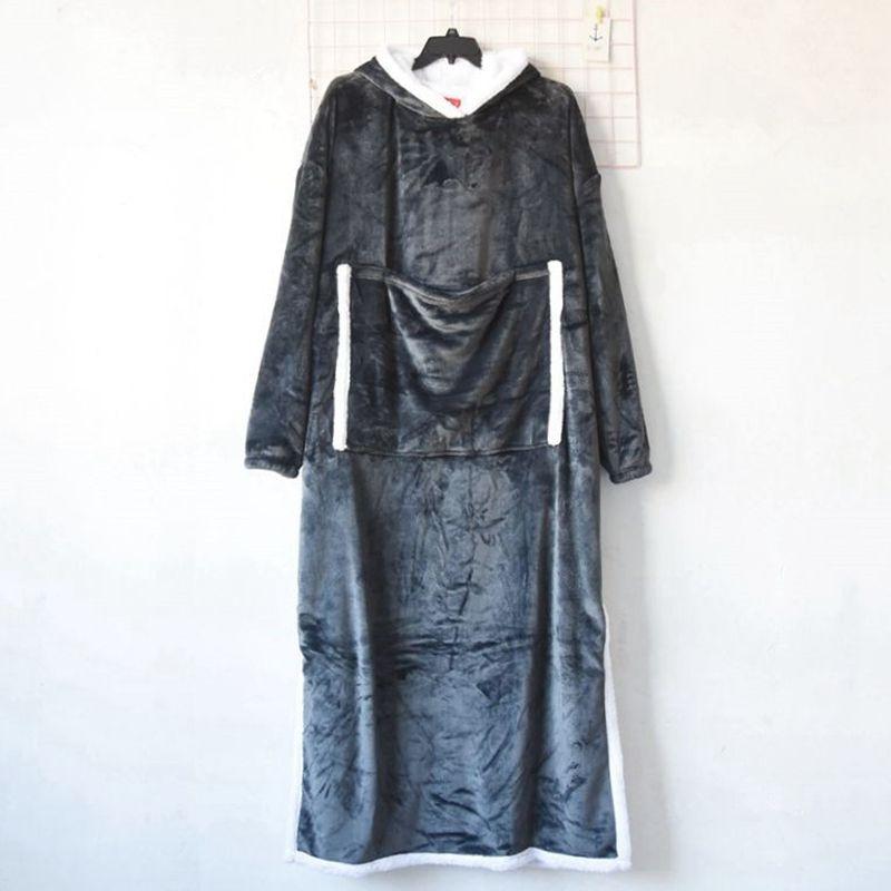Export Single Winter Double Layer Thickened Flannel Heattech Hooded Pajamas Nightgown Lengthened Plus Size Couple Home Wear
