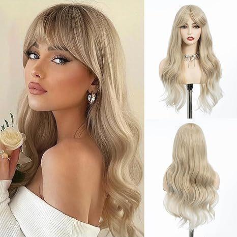 Women’s Long Curly Middle Part Synthetic Wig, Gradient & Solid Colors, Heat-Resistant, Breathable for Daily & Party Wear, Easy to Style 24inch