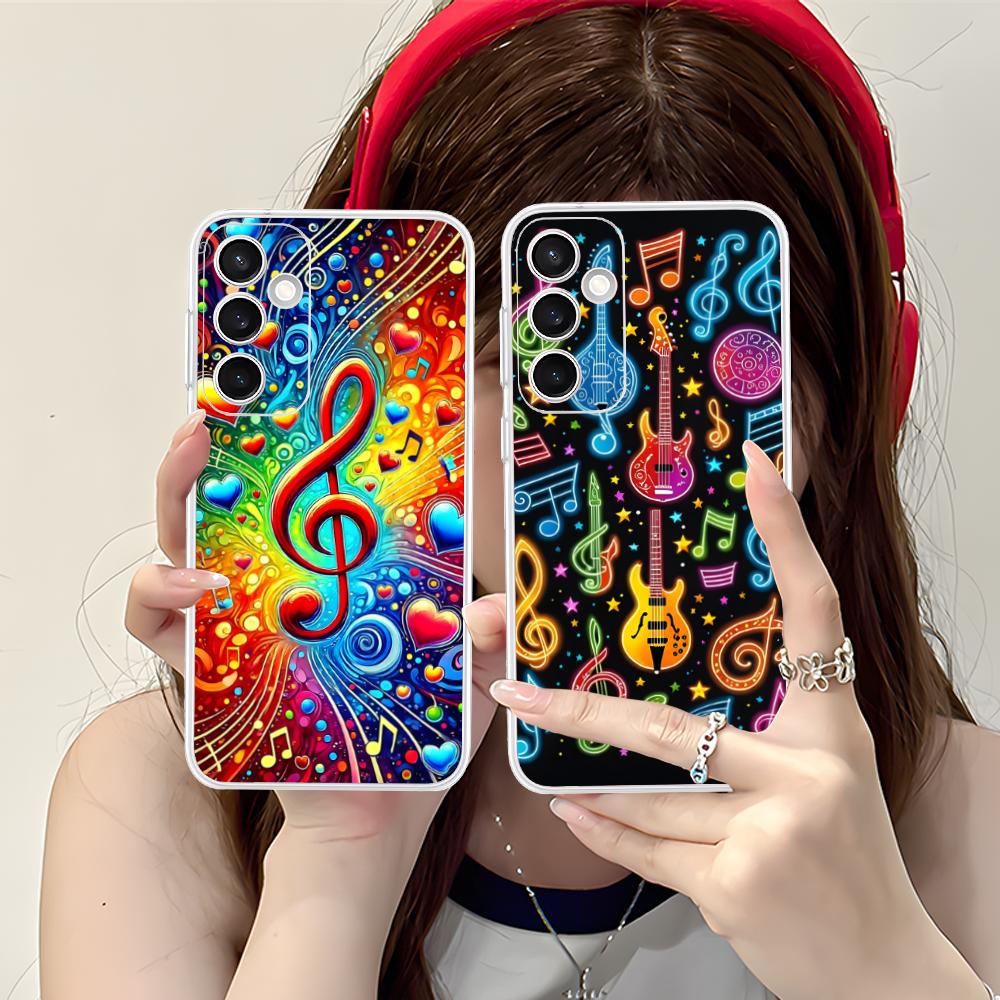 Musical Note Staff Mobile Phone Case for Samsung Galaxy S25 S24 S23 S22 S21Plus FE Ultra Clear Colorful Cover Smartphone Cover