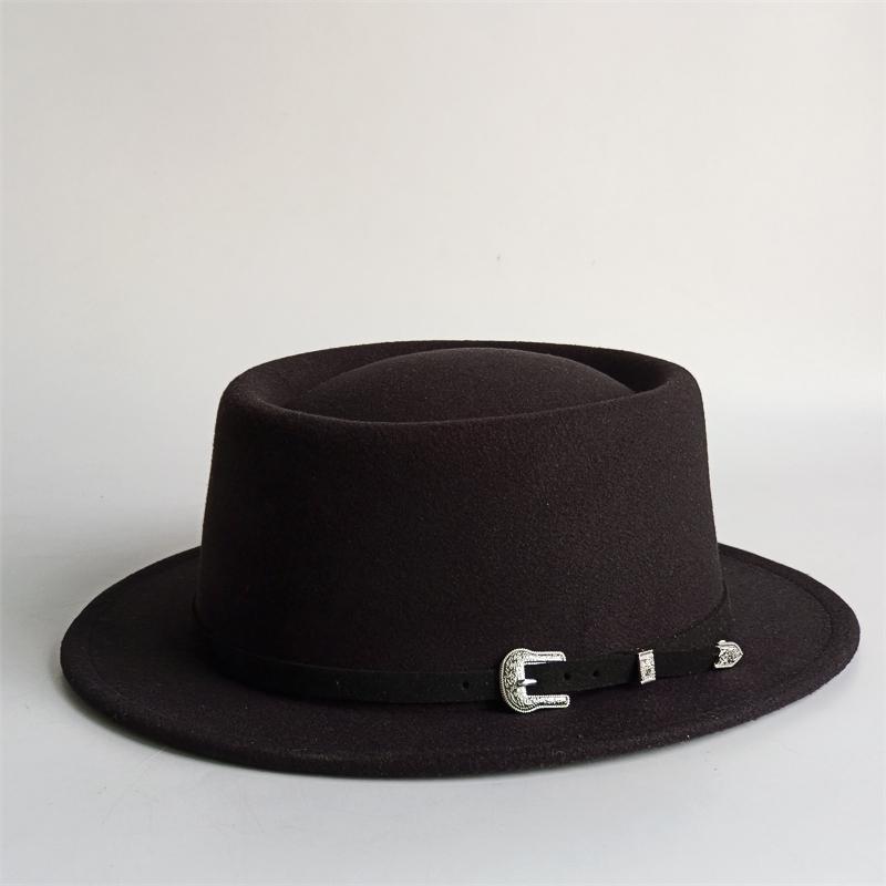 Vintage Pork Pie Hat For Men Wide Brim Felt Black Fedora Church Jazz Ribbon Trilby Panama Gangsters Caps Gentleman'S Style
