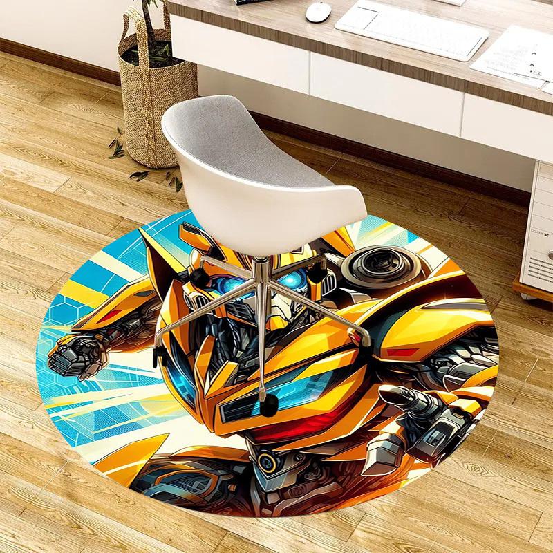 1pc Transformers Bumblebee Robot Artwork Round Carpet, Made of Polyester,Perfect for Decorating Office Chairs, Living Rooms Fplt183