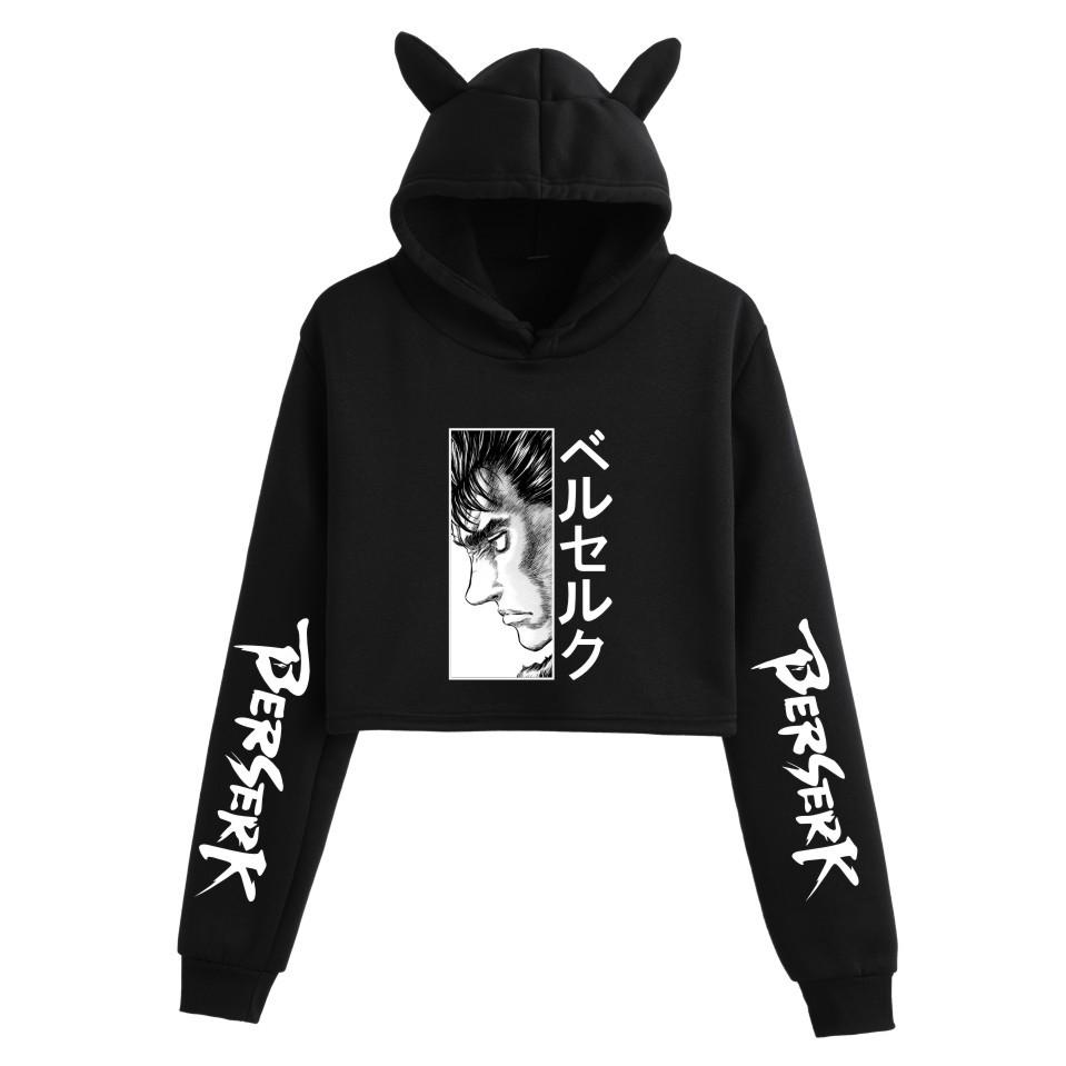 Women's Cat Ear Hoodie with Berserk Print - Cropped Style