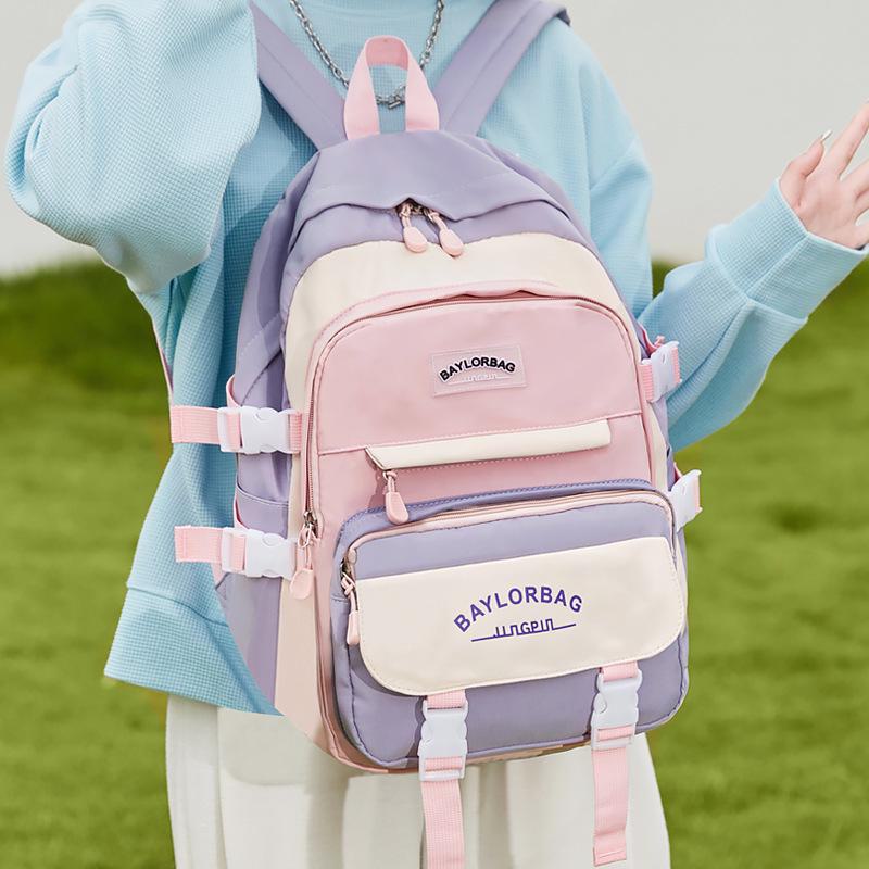 

Рюкзак большой вместимости в студенческом стиле для девочек 2024 года — модный, повседневный и идеальный для школы или путешествий no gift темно-фиолетового