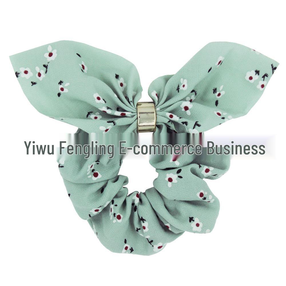 

Корейская хлопковая резинка для волос с цветочным принтом и бантом с кроличьими ушками для девочек