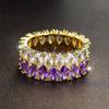 Luxury Female Crystal Blue Purple White Zircon Stone Water Drop Engagement Ring Vintage Gold Color Wedding Jewelry For Women