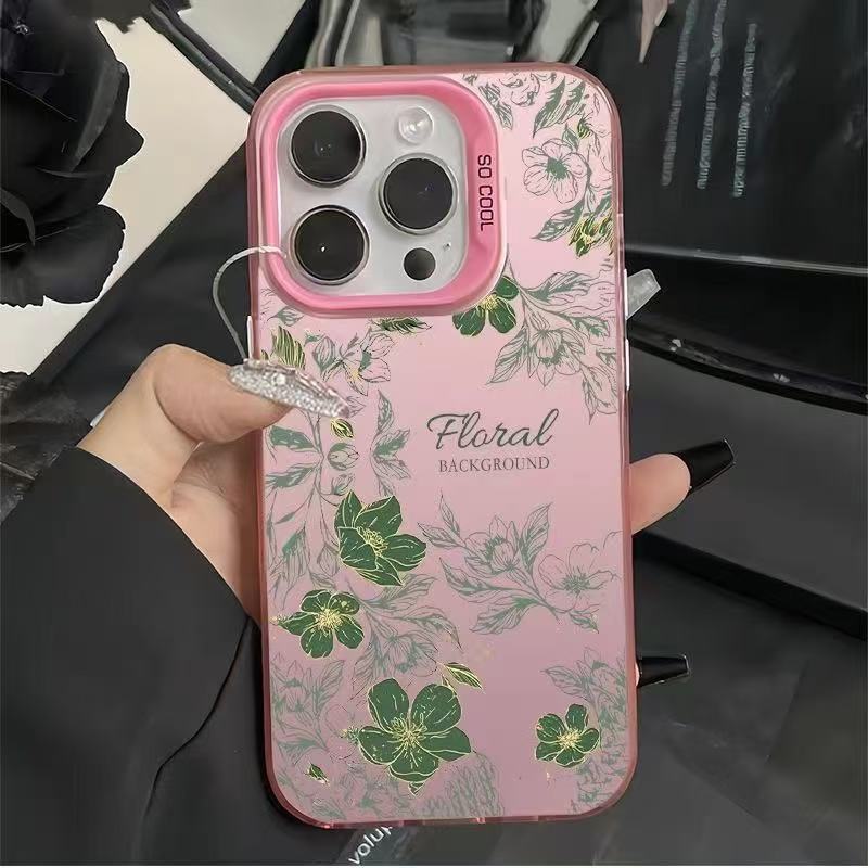 Romantic Floral Pattern Phone Case For iPhone 17 16 15 14 Plus 11 12 13 Pro Max X XR XS Max 17 Air Electroplat Hard Back Cover