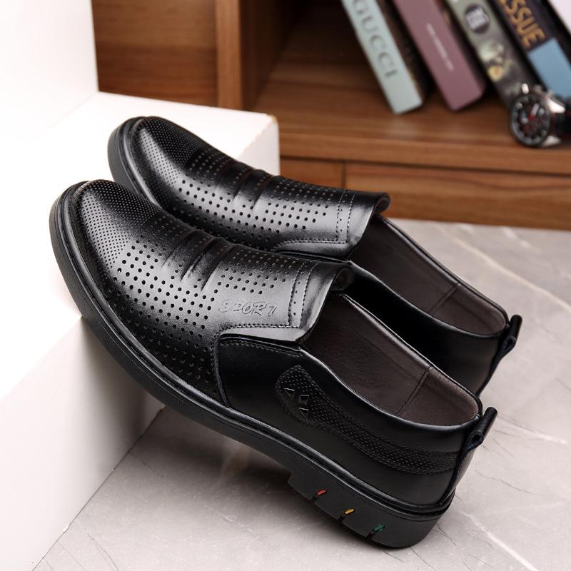 Leather shoes men's summer casual cowhide soft-soled suit shoes hollow breathable men's foot shoes 2025