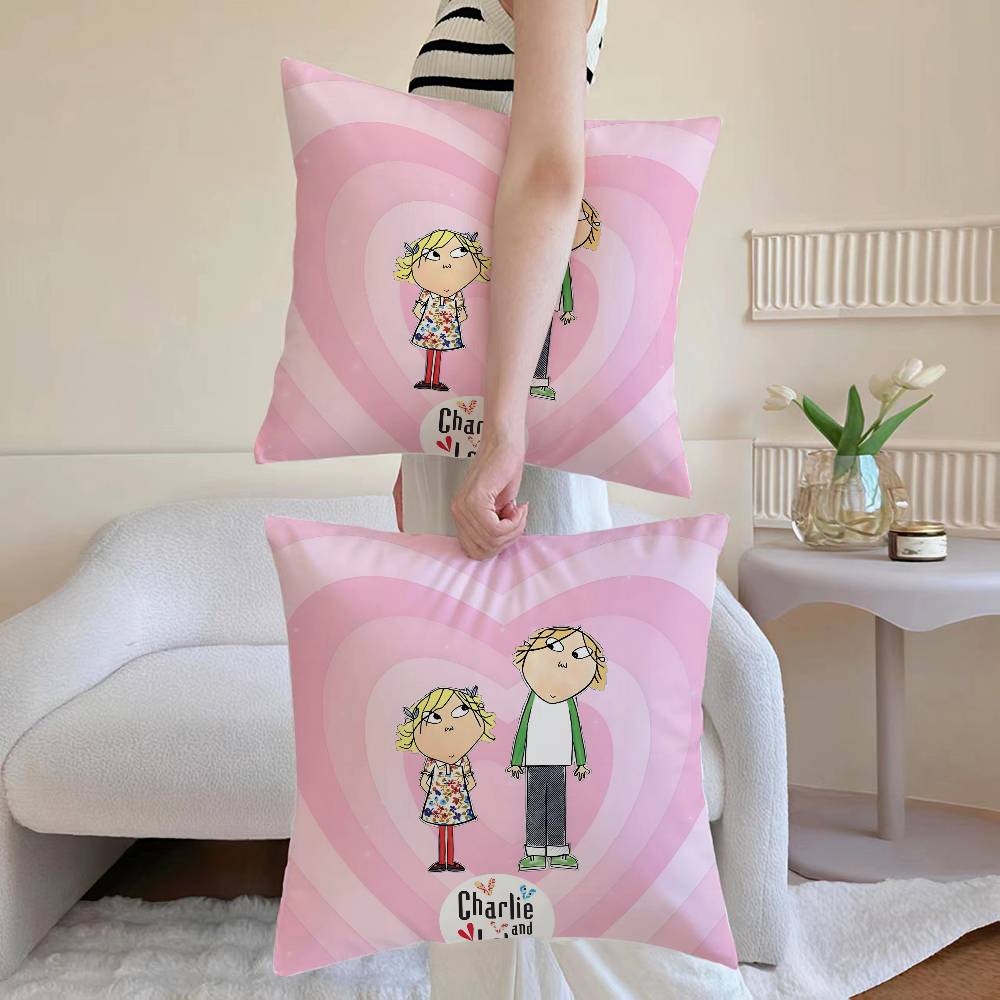 C-charlieS and Lola Anime Pillow Case Anti-dustmite Pillowcase Invisible Zipper Silky Sofa Cushion Cover