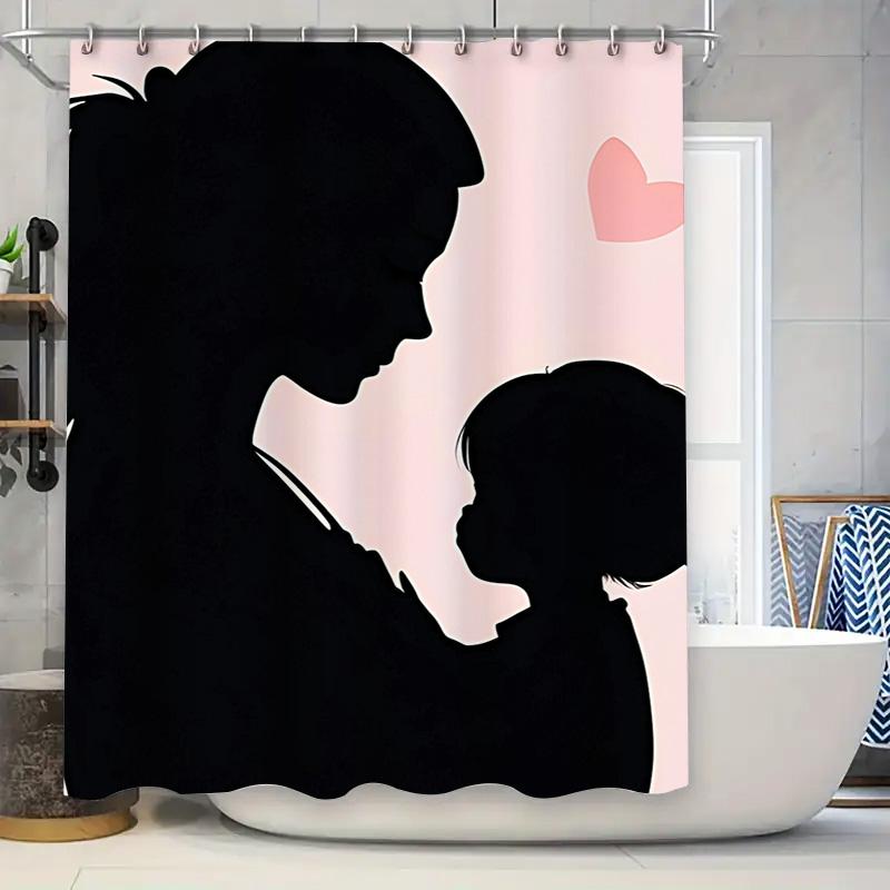Mother And Child Silhouette Shower Curtain For Bathroom Decor