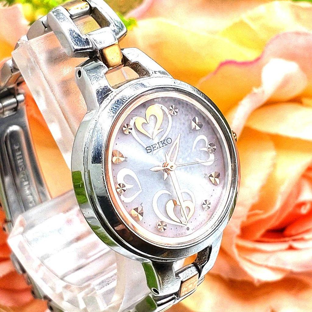 [USED] Working Seiko Tissé Radio-Controlled Watch, Heart Pink, Silver, Solar
